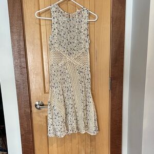 Anthropologie Cream and Blue Midi Dress